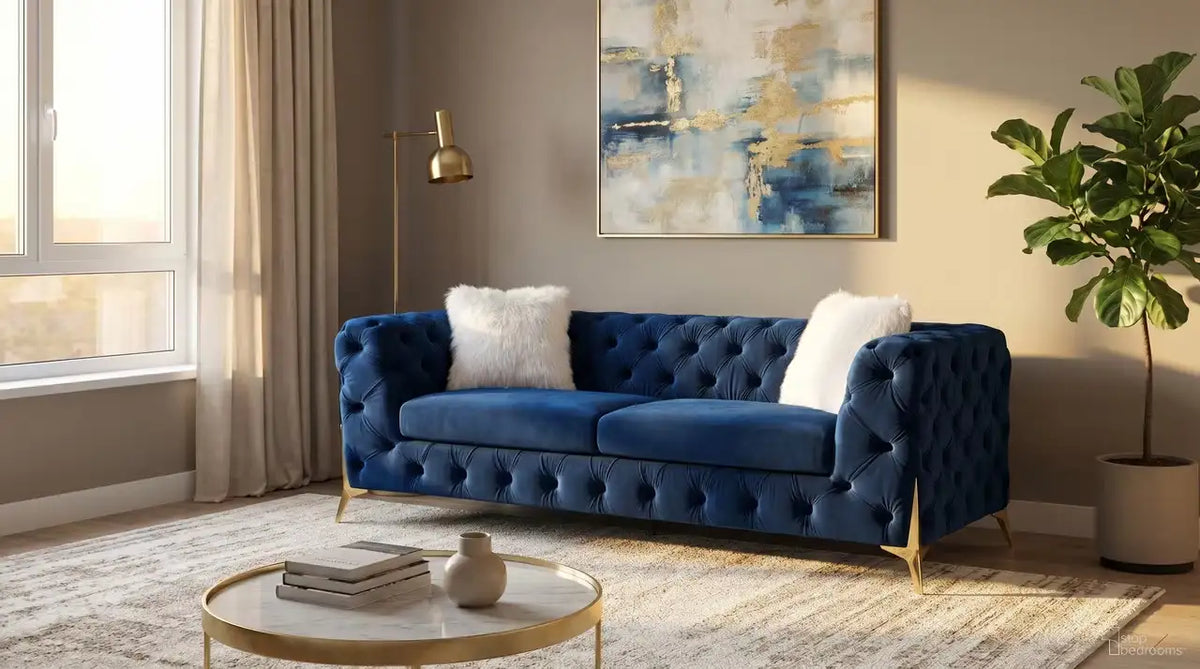 Premier Home Sheila Canapé en Velours Bleu Marine 3 Places