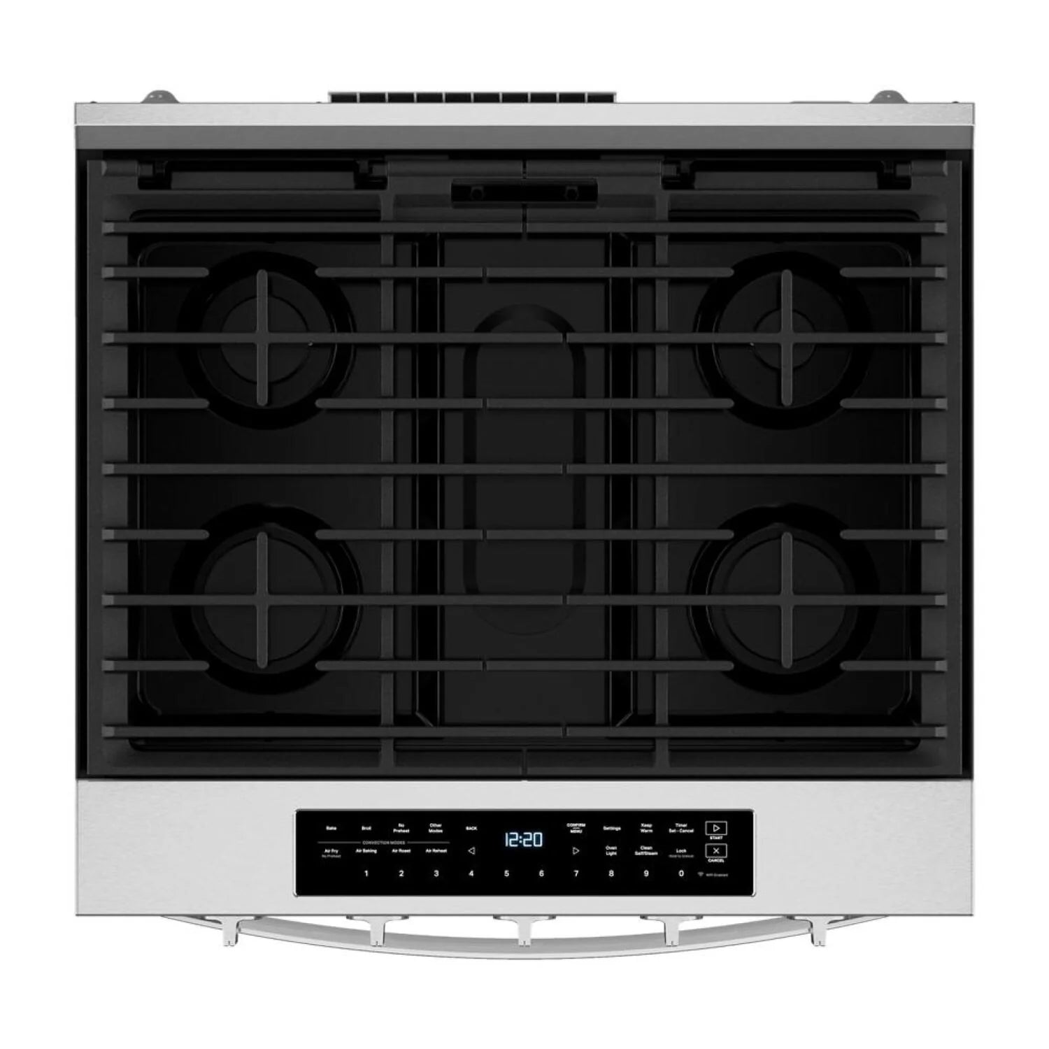 Cuisinière à gaz intelligente Whirlpool 30 po, 5 pi³, cuisson à air, acier inoxydable noir