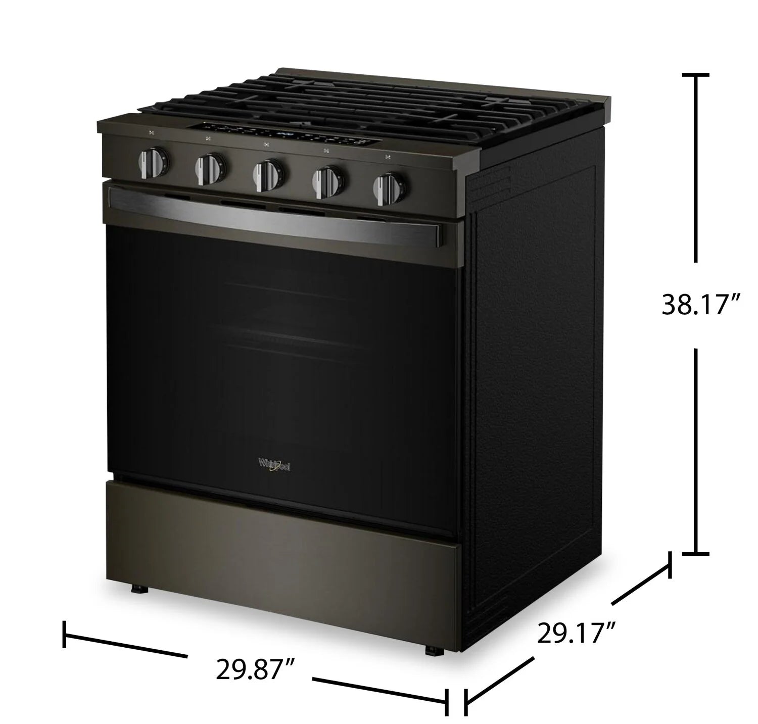 Cuisinière à gaz intelligente Whirlpool 30 po, 5 pi³, cuisson à air, acier inoxydable noir