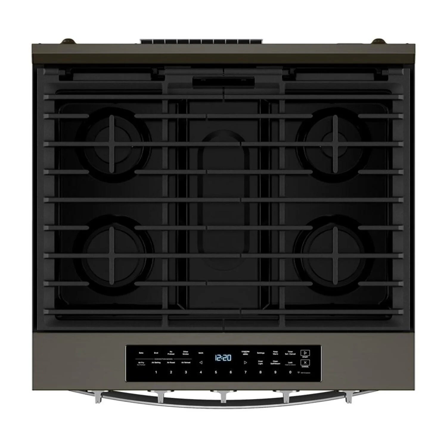 Cuisinière à gaz intelligente Whirlpool 30 po, 5 pi³, cuisson à air, acier inoxydable noir