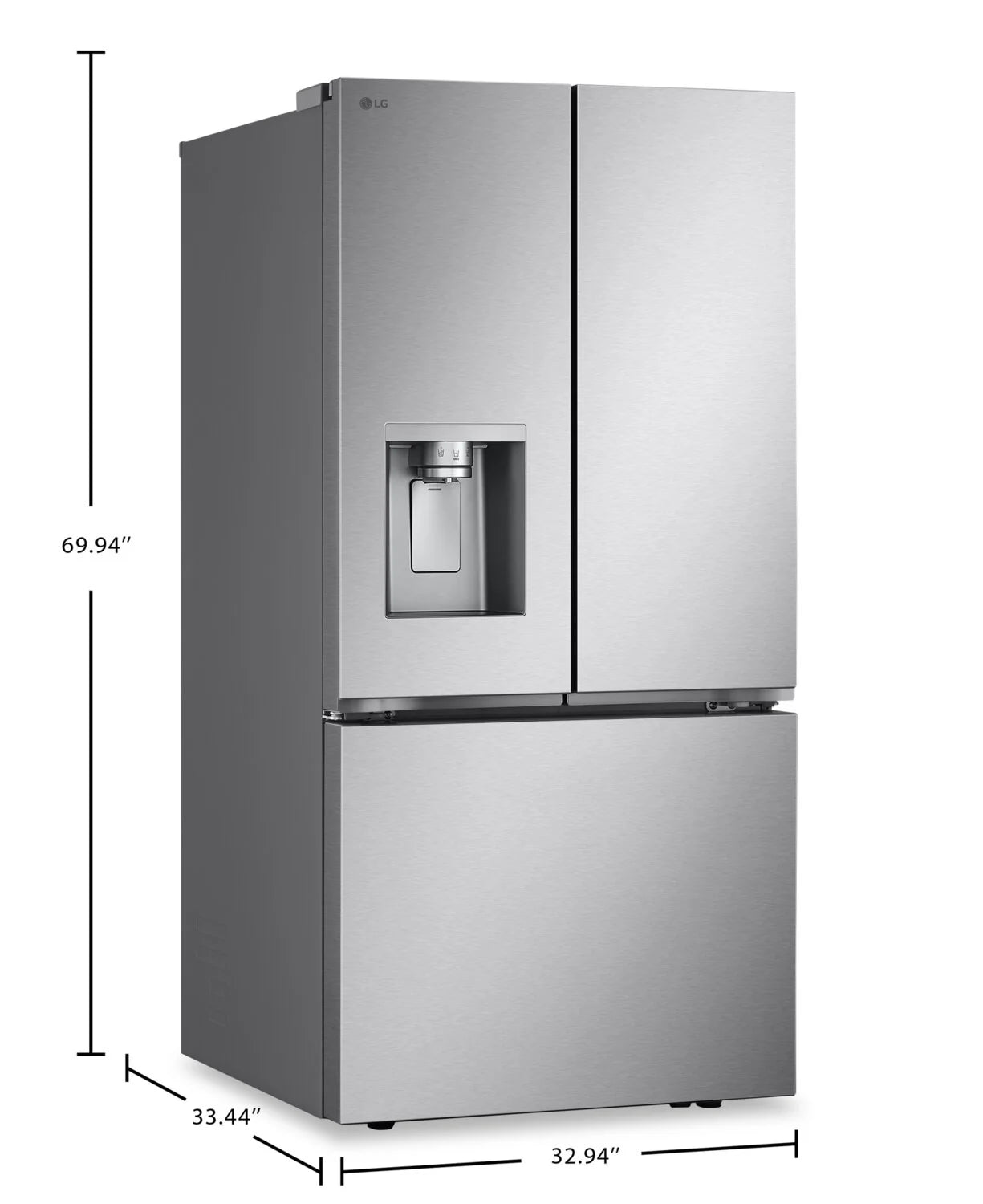 Réfrigérateur LG 33" 24,2 pi³ Portes Françaises avec Distributeur Eau/Glace Inox LF25S6330S