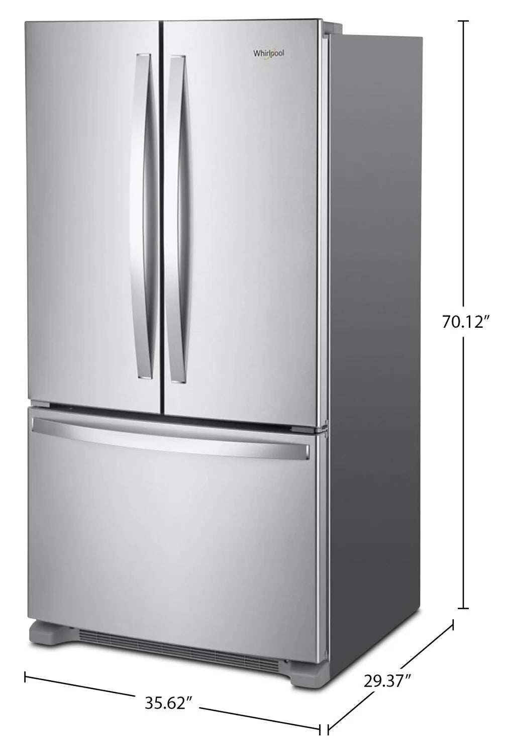 Réfrigérateur Whirlpool 20 pi³ Portes Françaises 36" Inox
