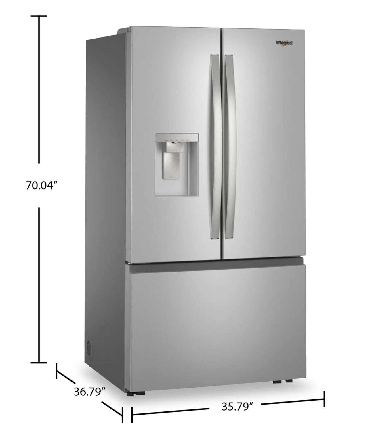 Réfrigérateur Whirlpool 30 pi³ Portes Françaises 36" Inox
