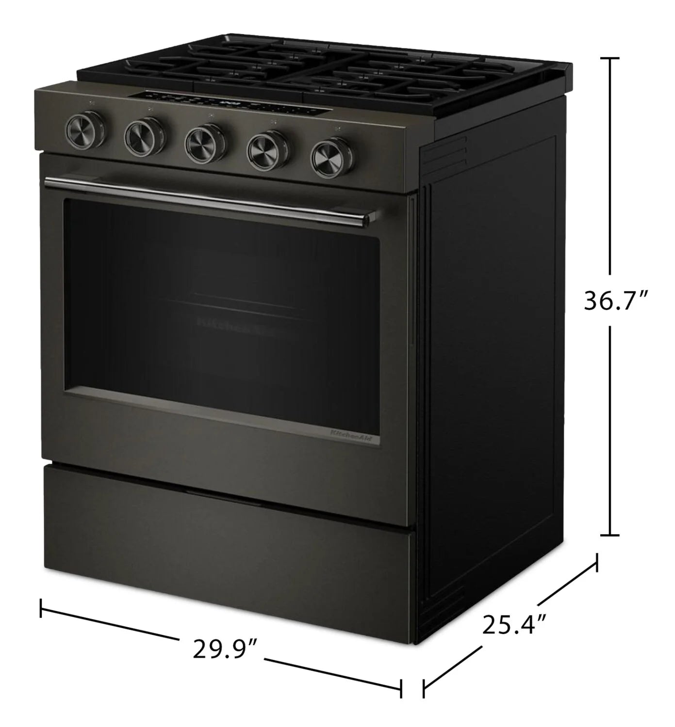 Cuisinière KitchenAid 30" 5 pi³ Gaz Minerai Noir Intelligent