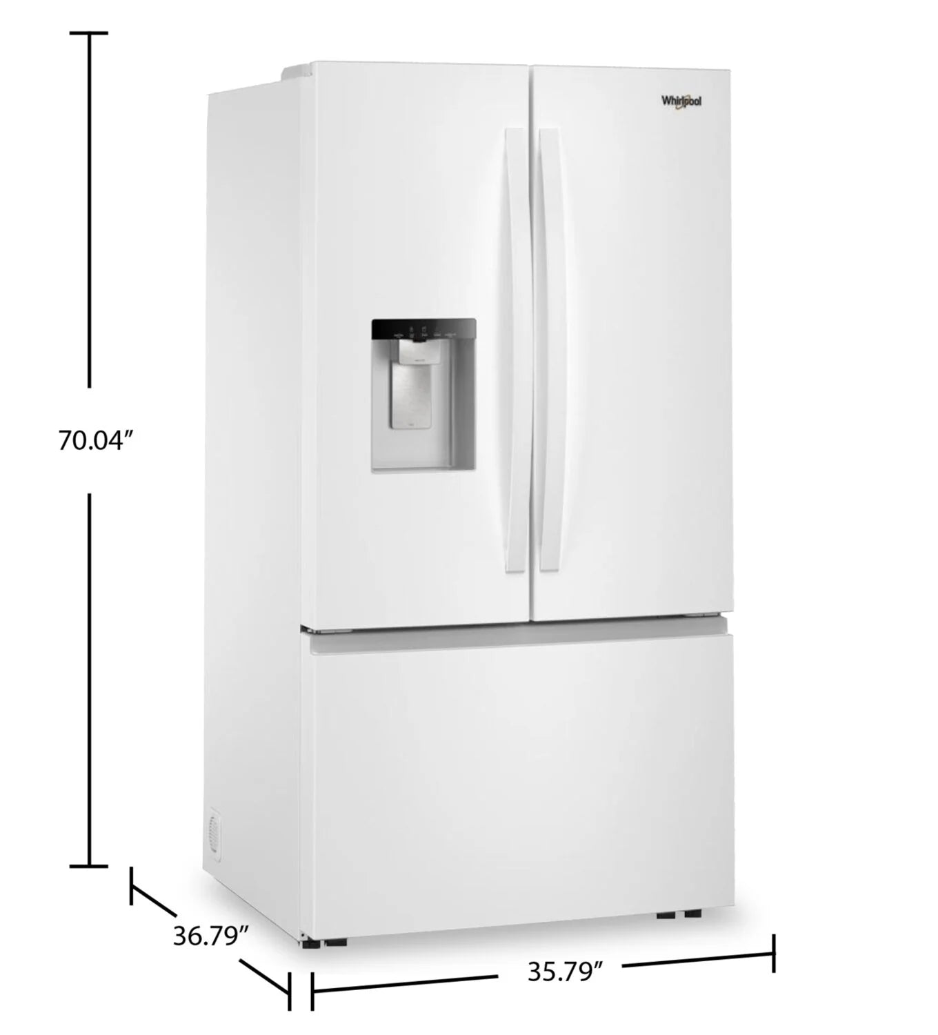 Réfrigérateur Whirlpool 36 po 30 pi³ Portes françaises blanc avec eau et glace WRFF3536SW
