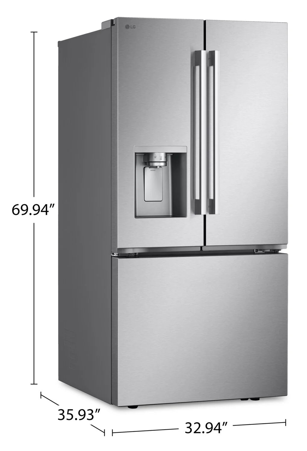 Réfrigérateur LG 25 pi³ Portes Françaises 33" Glace Double