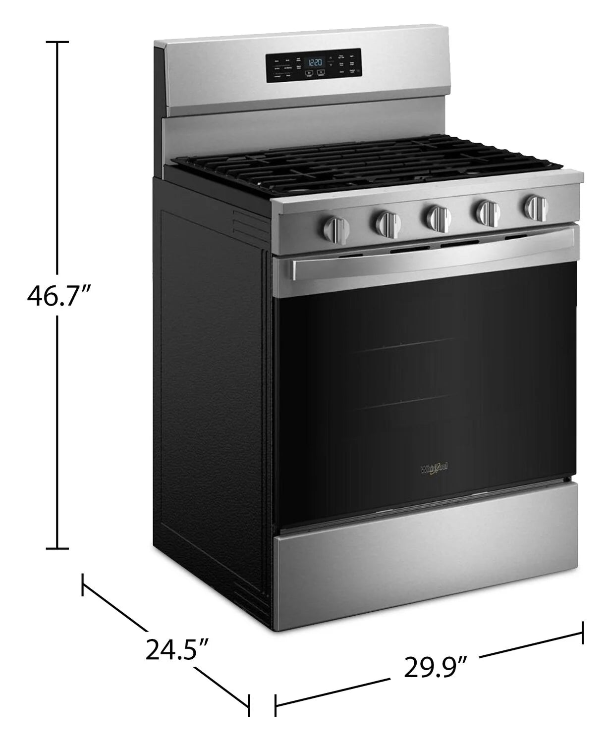Cuisinière Whirlpool 30" 5 pi³ Gaz Air Fry Intelligente Inox