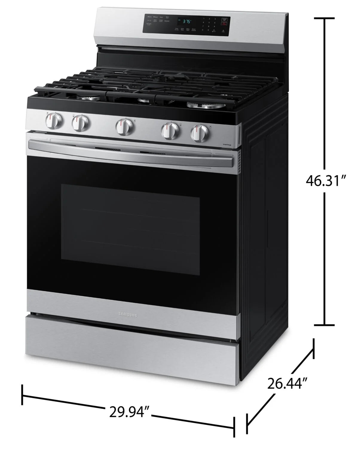 Cuisinière intelligente au gaz Samsung 30 po, 6 pi³, Wi-Fi, friture à air, acier inoxydable, NX60A6511SS