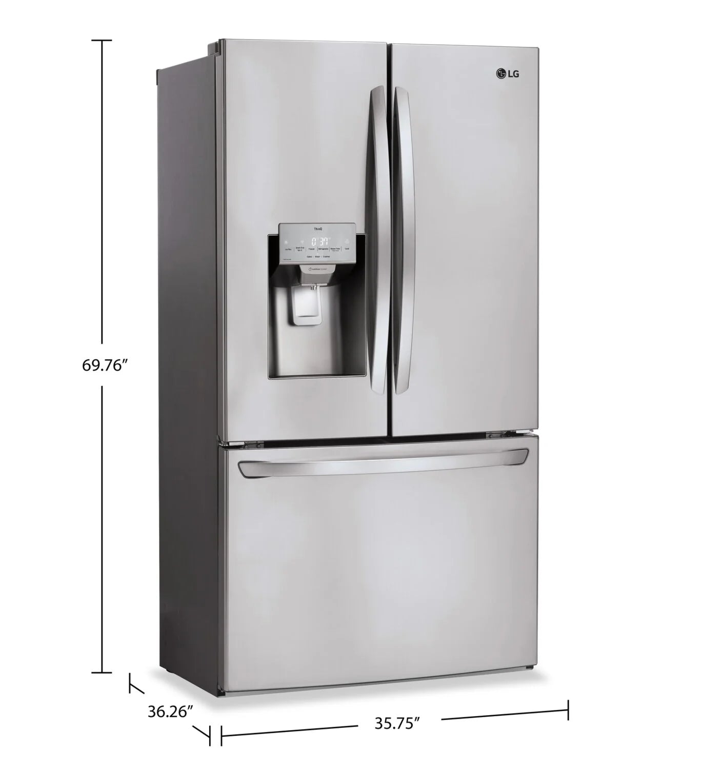 Réfrigérateur LG 36" 27,8 pi³ Portes Françaises Inox Smudge-Proof SlimSpace™ LRFS28XBS