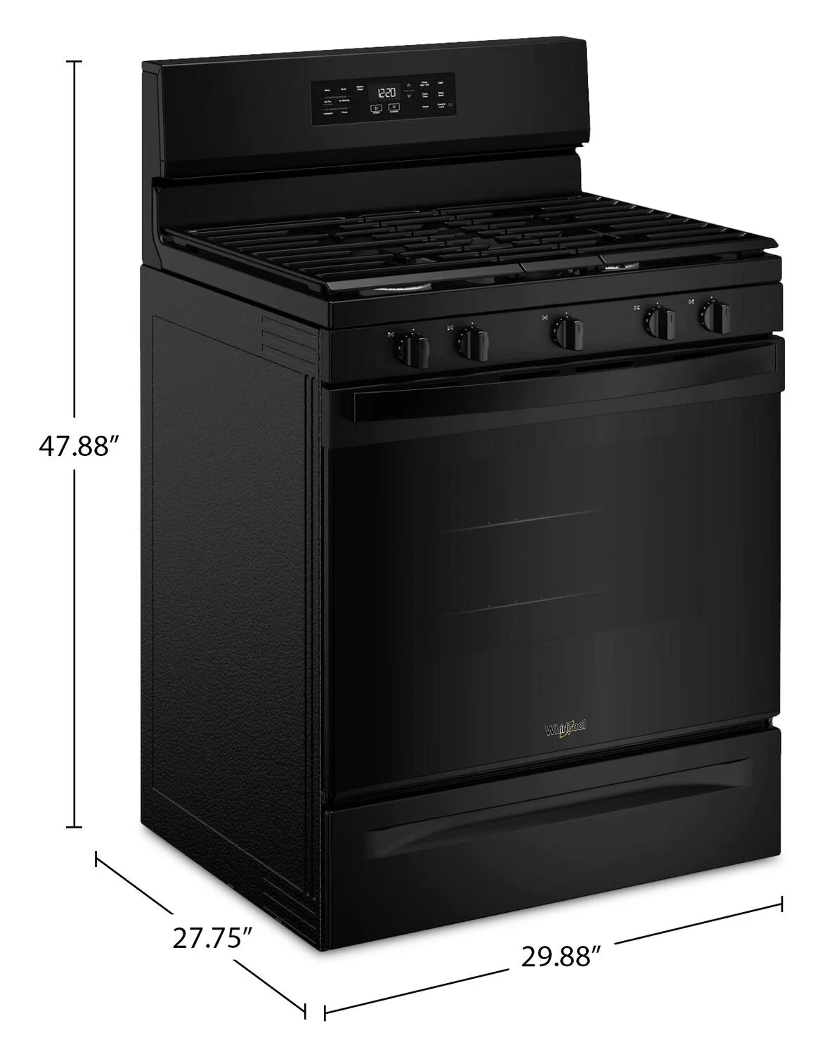 Cuisinière Whirlpool Gaz 5 pi³ Air Fry Noire WFGS4530SB