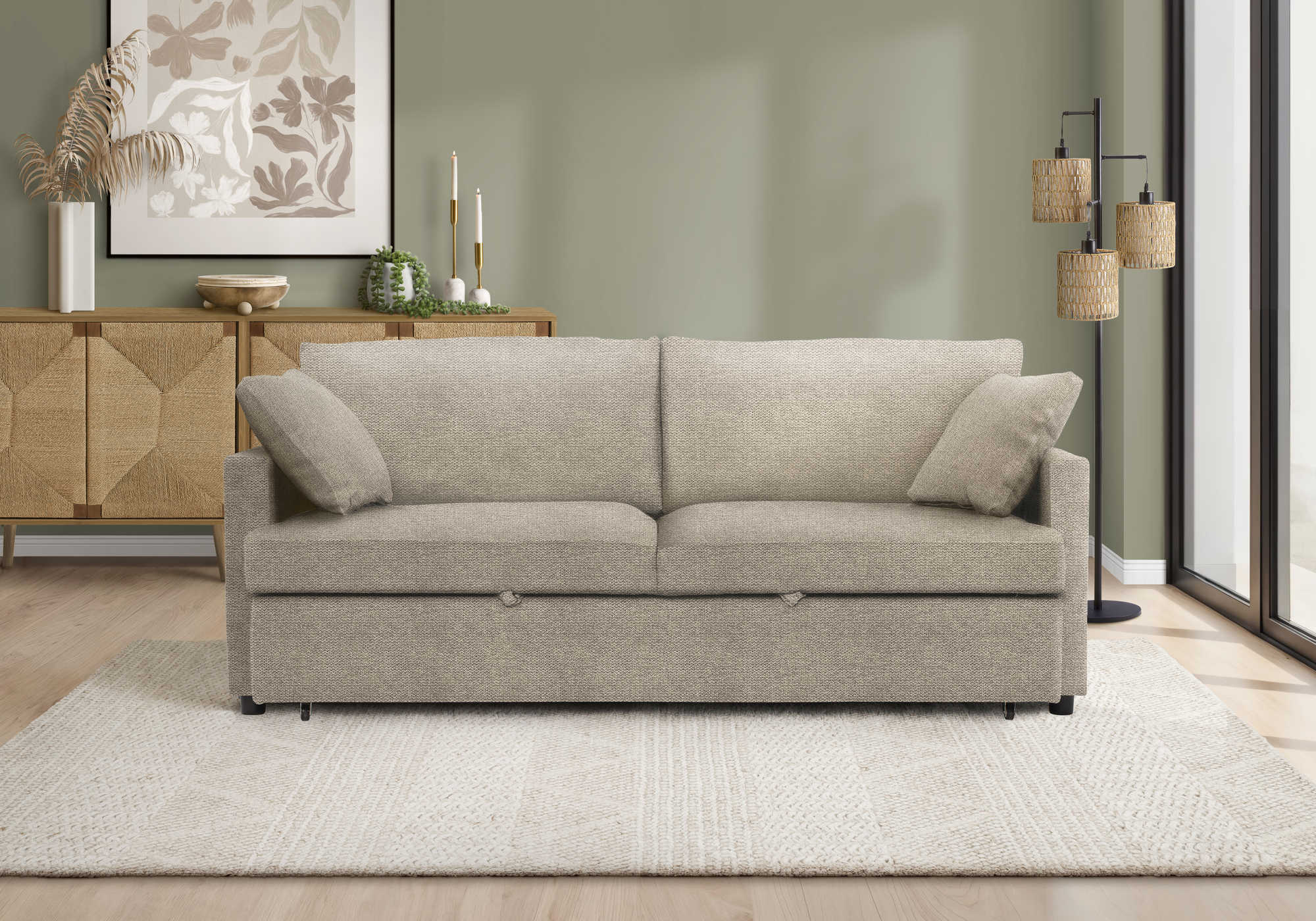 Canapé-lit en tissu beige pâle – Collection BREGO-31 :8224G31