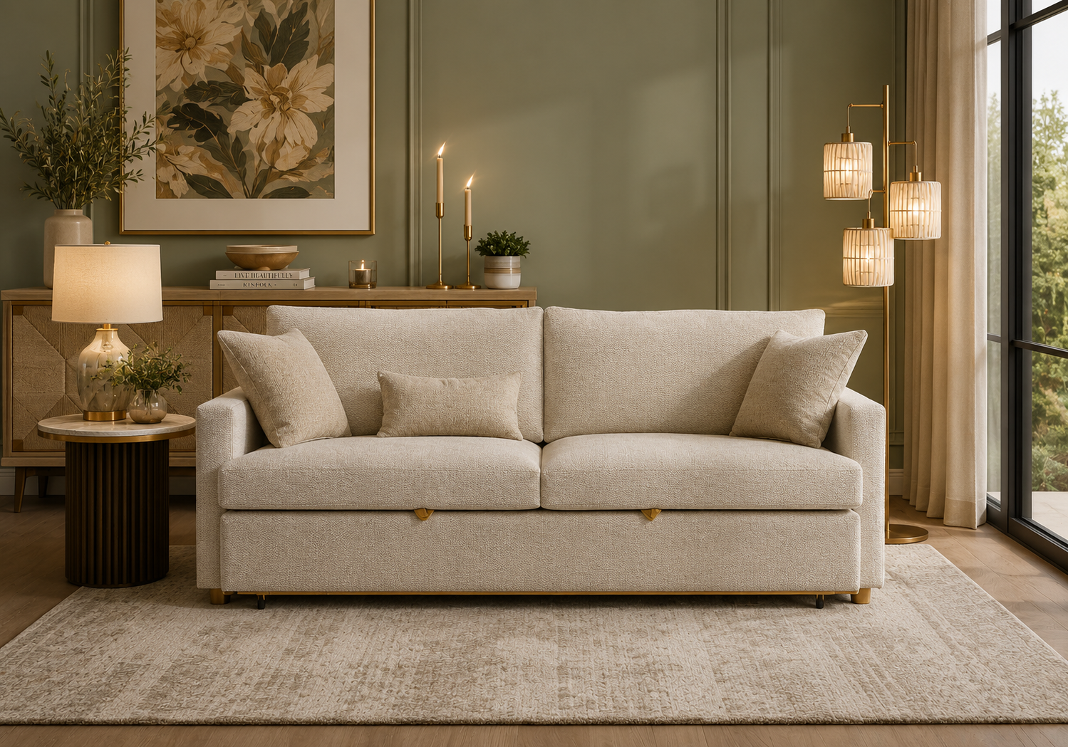 Canapé-lit en tissu beige pâle – Collection BREGO-31 :8224G31