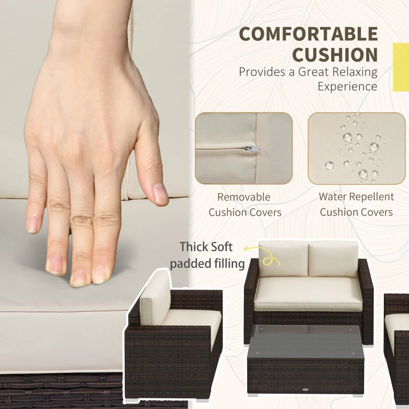 Mobilier d'extérieur avec table, meubles en osier avec causeuse et 2 chaises pour jardin, bord de piscine, marron mélangé et kaki