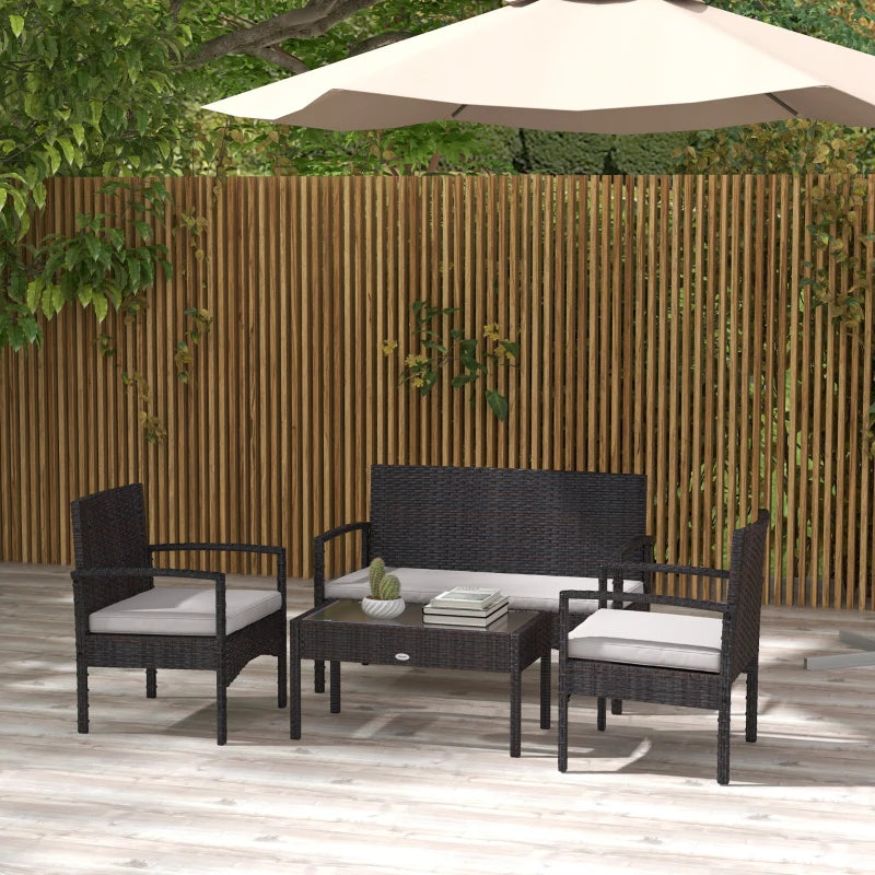 Ensemble de meubles de patio de 4 pièces avec canapé de causeuse, fauteuils, table en verre, canapé de conversation en osier extérieur,