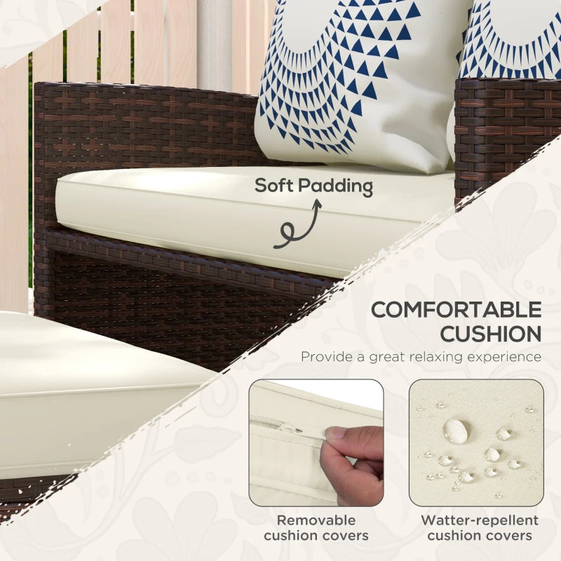Meubles de patio en rotin PE 3 pièces avec coussins, ensembles de canapés de conversation d'extérieur en osier avec repose-pieds et deux oreillers, pour bord de piscine, arrière-cour, jardin, beige