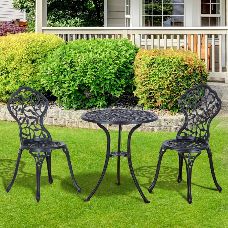 Ensemble de bistro de patio 3 pièces, ensemble de café de jardin de style antique, ensemble de salle à manger de bistro extérieur-noir