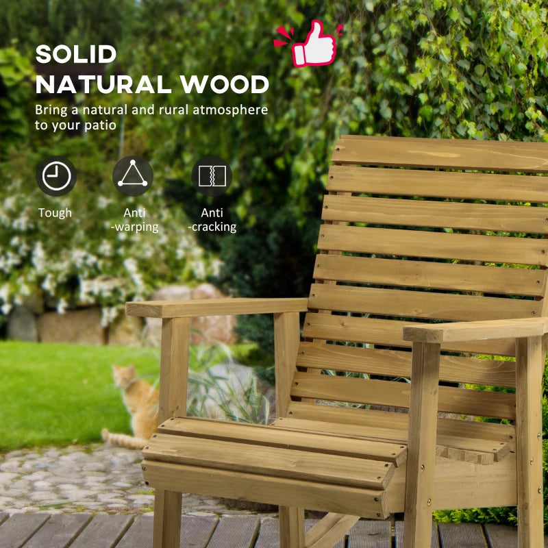 Chaise à bascule d'extérieur en bois, chaise à bascule traditionnelle pour patio, structure à lattes, bascule de porche avec accoudoirs pour l'extérieur et l'intérieur, marron clair