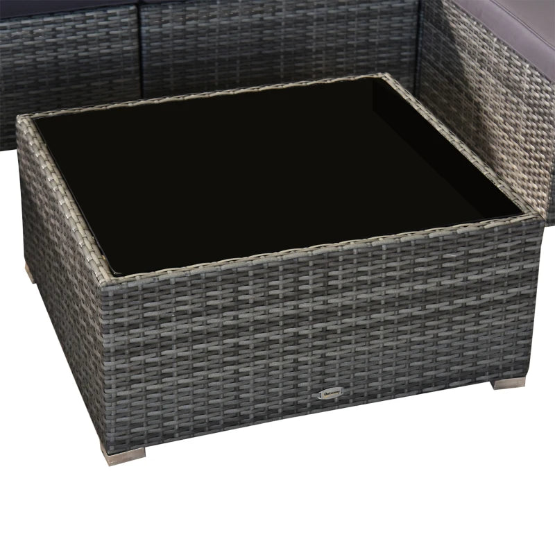 Ensemble sectionnel de jardin en osier 7 pièces avec table à thé, canapé de salon en rotin avec coussin, gris foncé