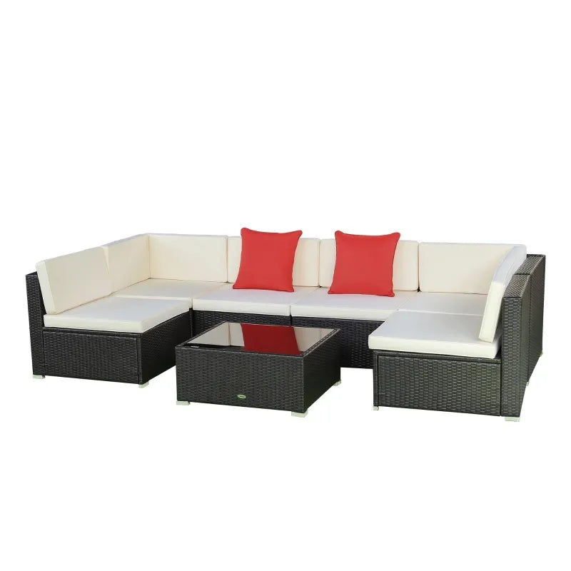 Ensemble de canapés de patio sectionnels en osier d'extérieur, 7 pièces