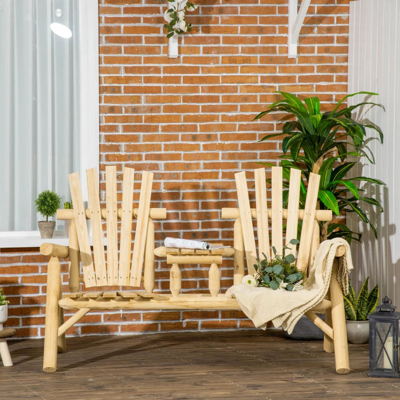 Banc de chaise de patio Adirondack en bois avec table basse centrale, pour se prélasser et se détendre à l'extérieur, naturel