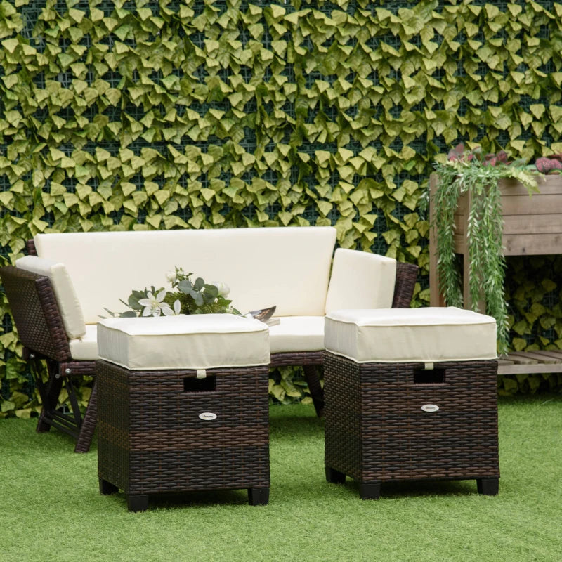 Ensemble de 2 ottomans de patio en osier, deux repose-pieds carrés en rotin PE avec coussin amovible, meubles librement combinés avec poignée pour arrière-cour, jardin, bord de piscine