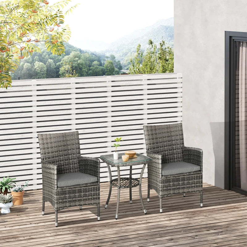 Ensemble de meubles de patio 3 pièces, ensemble de bistro en rotin pour conversation extérieure, PE pour jardin, gris mélangé