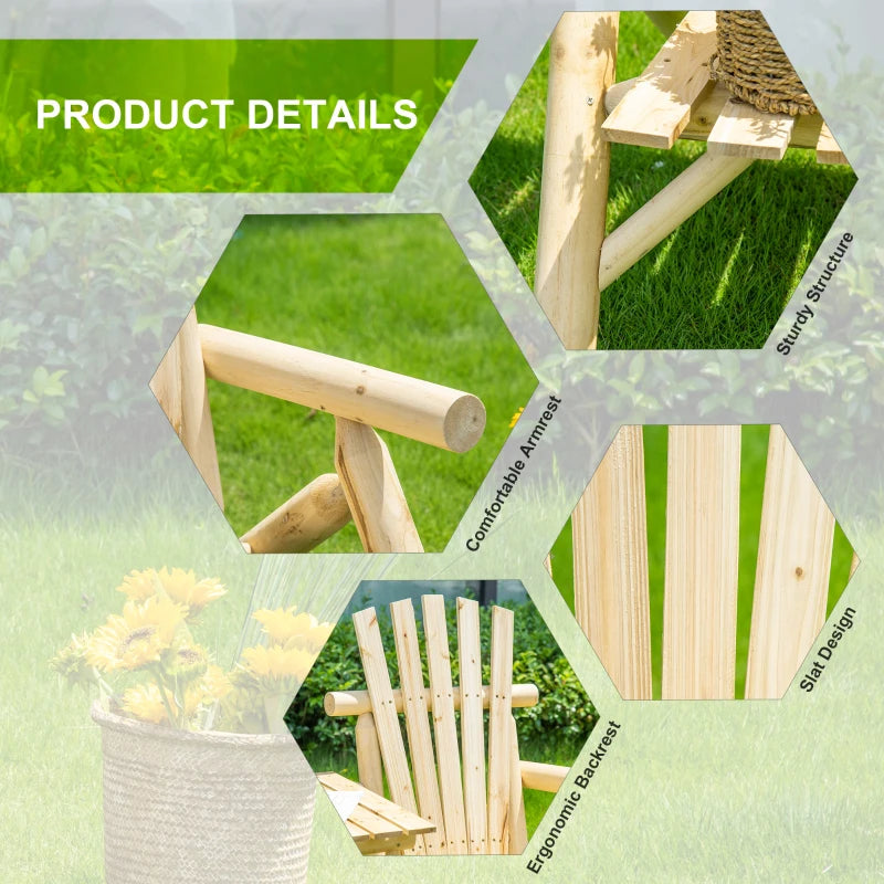 Banc de chaise de patio Adirondack en bois avec table basse centrale, pour se prélasser et se détendre à l'extérieur, naturel