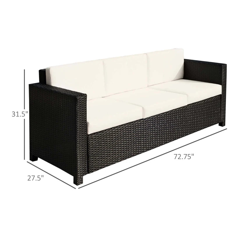 Canapé de luxe 3 places en rotin et osier, mobilier de jardin et de terrasse avec coussin, noir