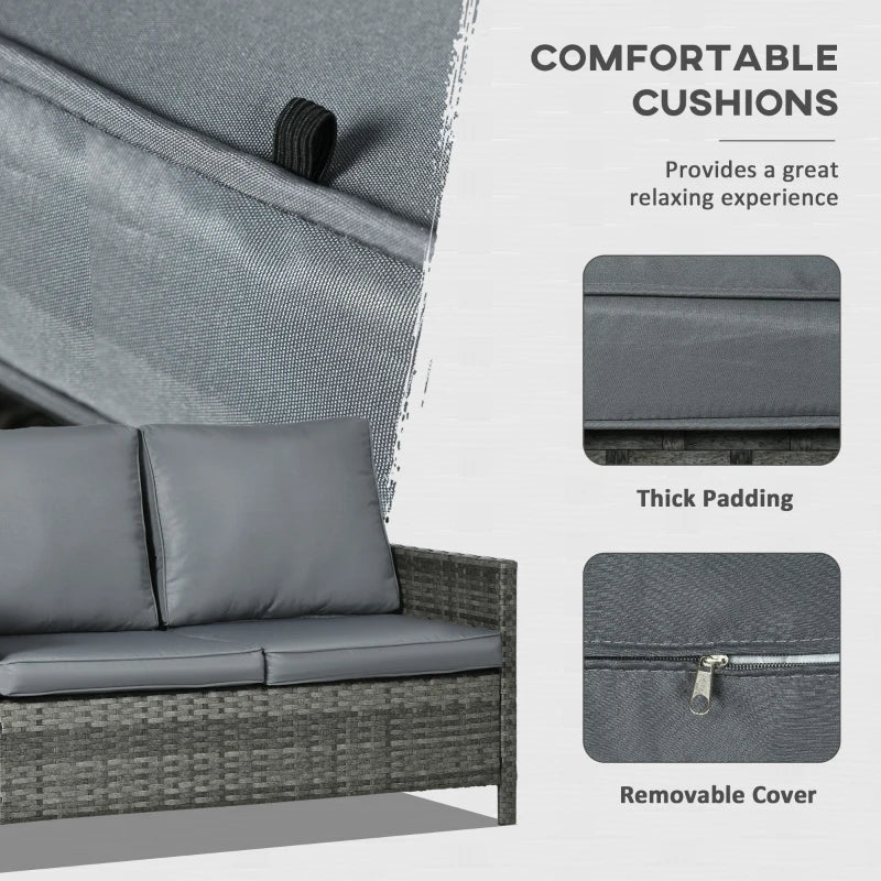 Ensemble de meubles de patio 6 pièces avec table de foyer à gaz de 50 000 BTU, table de salle à manger et chaises d'extérieur en rotin PE, ensemble de canapé de conversation sectionnel avec coussins, gris