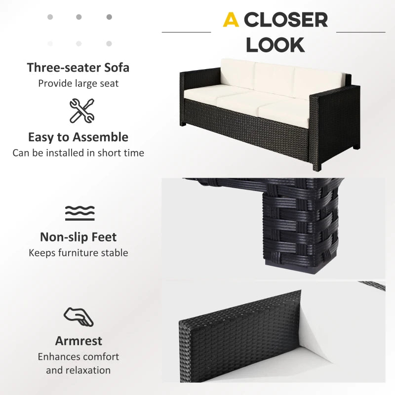 Canapé de luxe 3 places en rotin et osier, mobilier de jardin et de terrasse avec coussin, noir