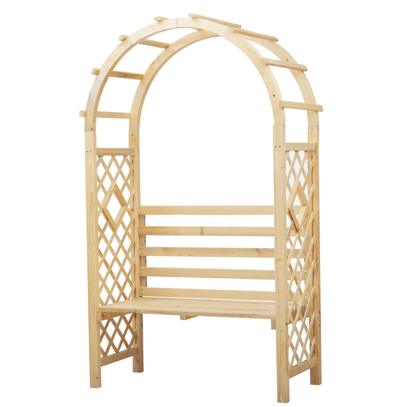 Banc de jardin avec arche en bois, treillis pour vignes/plantes grimpantes pour meubles de terrasse, décoration de porche, tonnelle de jardin et sièges de jardin extérieur, nature