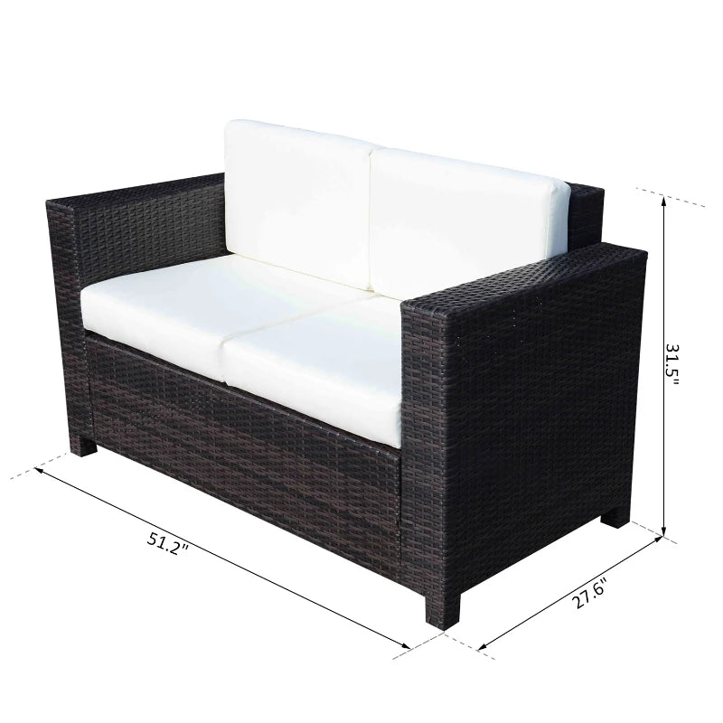 Causeuse de patio 2 places de luxe en osier, meuble d'extérieur en rotin, résistant aux intempéries, avec coussin pour balcon, terrasse, jardin et bord de piscine, blanc crème