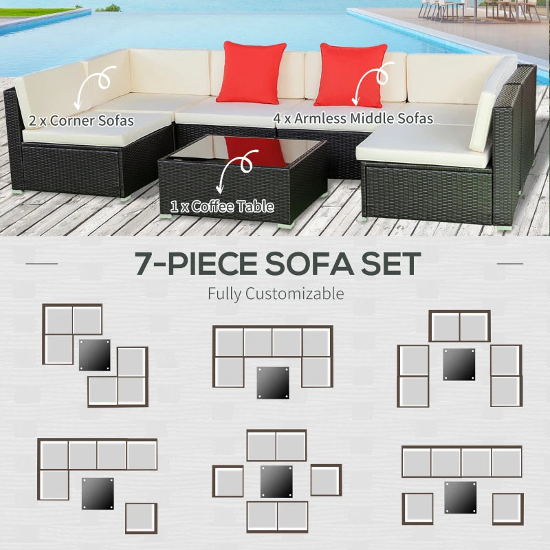 Ensemble de canapés de patio sectionnels en osier d'extérieur, 7 pièces