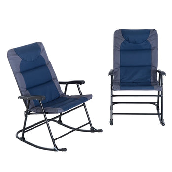 Ensemble de 2 chaises à bascule pliables pour patio, avec siège, dossier et appui-tête rembourrés, pour parc, cour, jardin, bleu marine