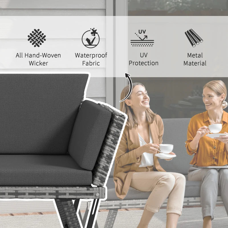 Causeuse convertible en osier, chaise longue de patio grise