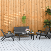 Ensemble de meubles de patio 4 pièces, ensemble de canapé d'extérieur avec cadre en aluminium, canapé en rotin PE avec 2 coussins, 1 causeuse et table basse avec plateau en verre trempé pour jardin, arrière-cour, noir, gris