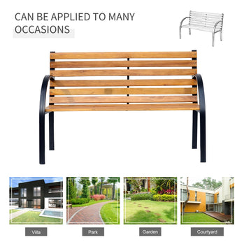 Banc de jardin de 48 po de long, patio extérieur, chaise en bois pour 2 personnes, causeuse de parc, meubles de cour avec cadre en acier