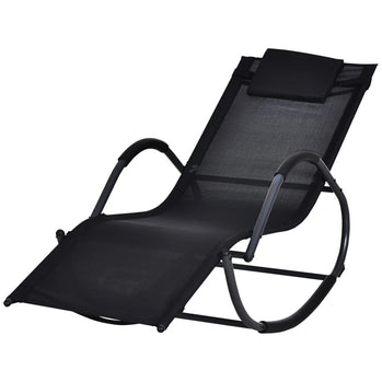 Chaise longue à bascule en textilène pour patio, siège inclinable d'extérieur à bascule Zero Gravity avec oreiller rembourré, noir