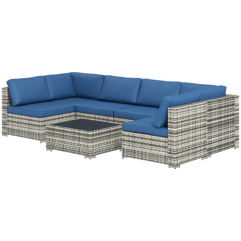 Ensemble sectionnel de jardin en osier, 7 pièces, avec Table à thé, Patio, canapé de salon en rotin, meubles de terrasse d'extérieur, bleu