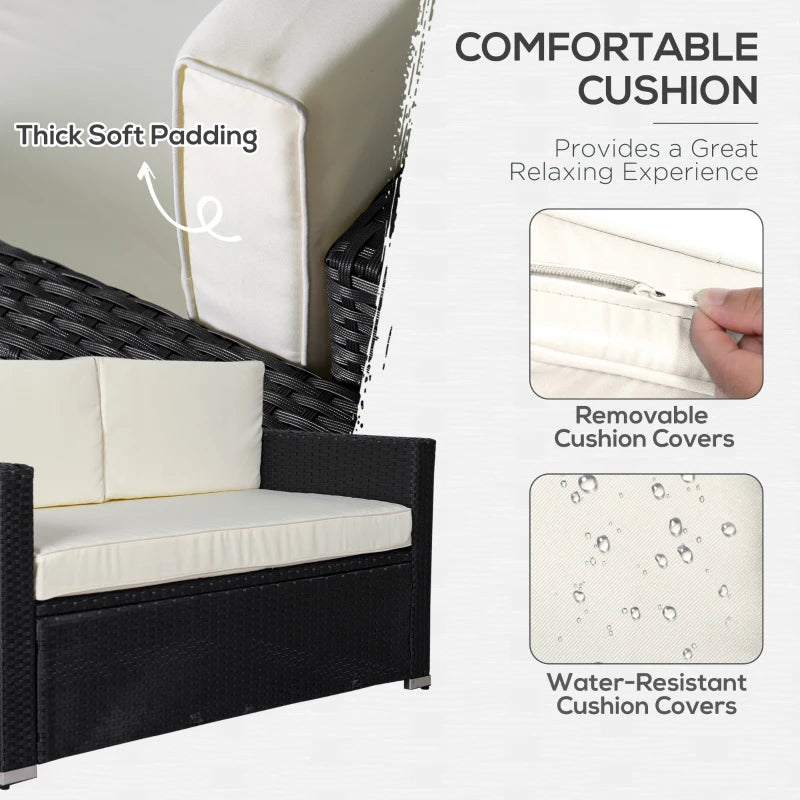 Ensemble de meubles de patio sectionnels 4 pièces, chaises de patio en rotin Bcic, ensemble de café d'extérieur avec coussins, crème Ohi
