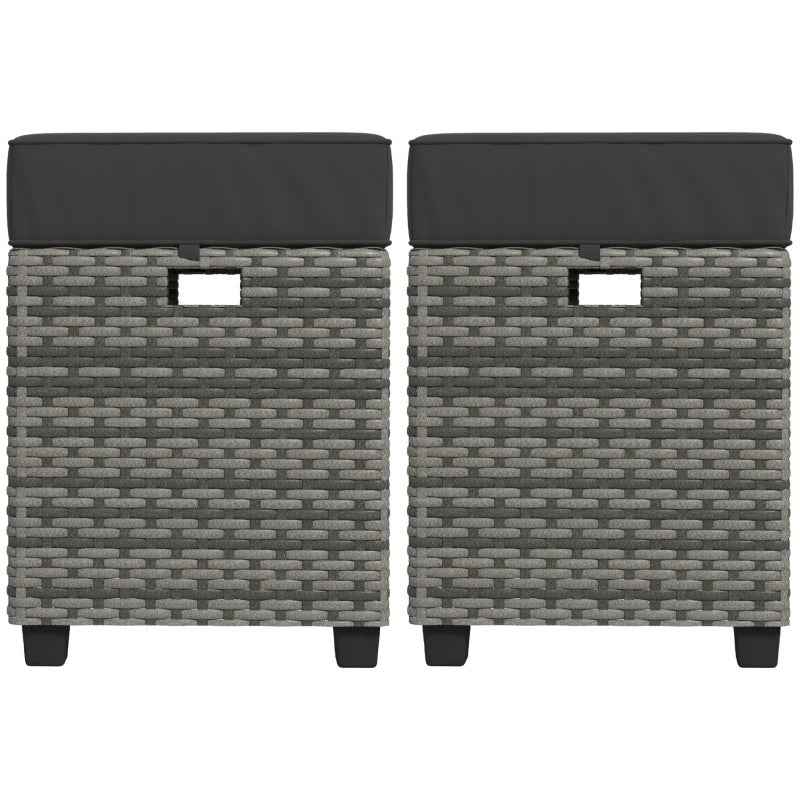 Ensemble de 2 ottomans de patio en osier, deux repose-pieds carrés en rotin PE avec coussin amovible, meubles librement combinés avec poignée pour arrière-cour, jardin, bord de piscine