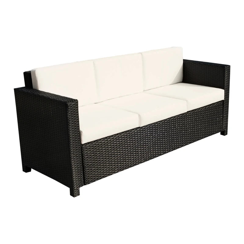 Canapé de luxe 3 places en rotin et osier, mobilier de jardin et de terrasse avec coussin, noir
