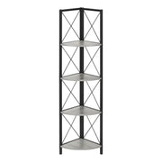 BIBLIOTHEQUE - 60"H / ETAGERE EN COIN GRIS / METAL NOIR 