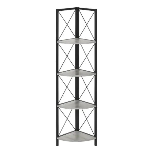 BIBLIOTHEQUE - 60"H / ETAGERE EN COIN GRIS / METAL NOIR