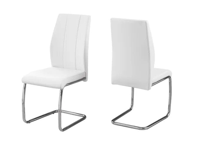 CHAISE DE SALLE À MANGER - 2PCS / 39"H / SIMILI-CUIR BLANC / CHROME 