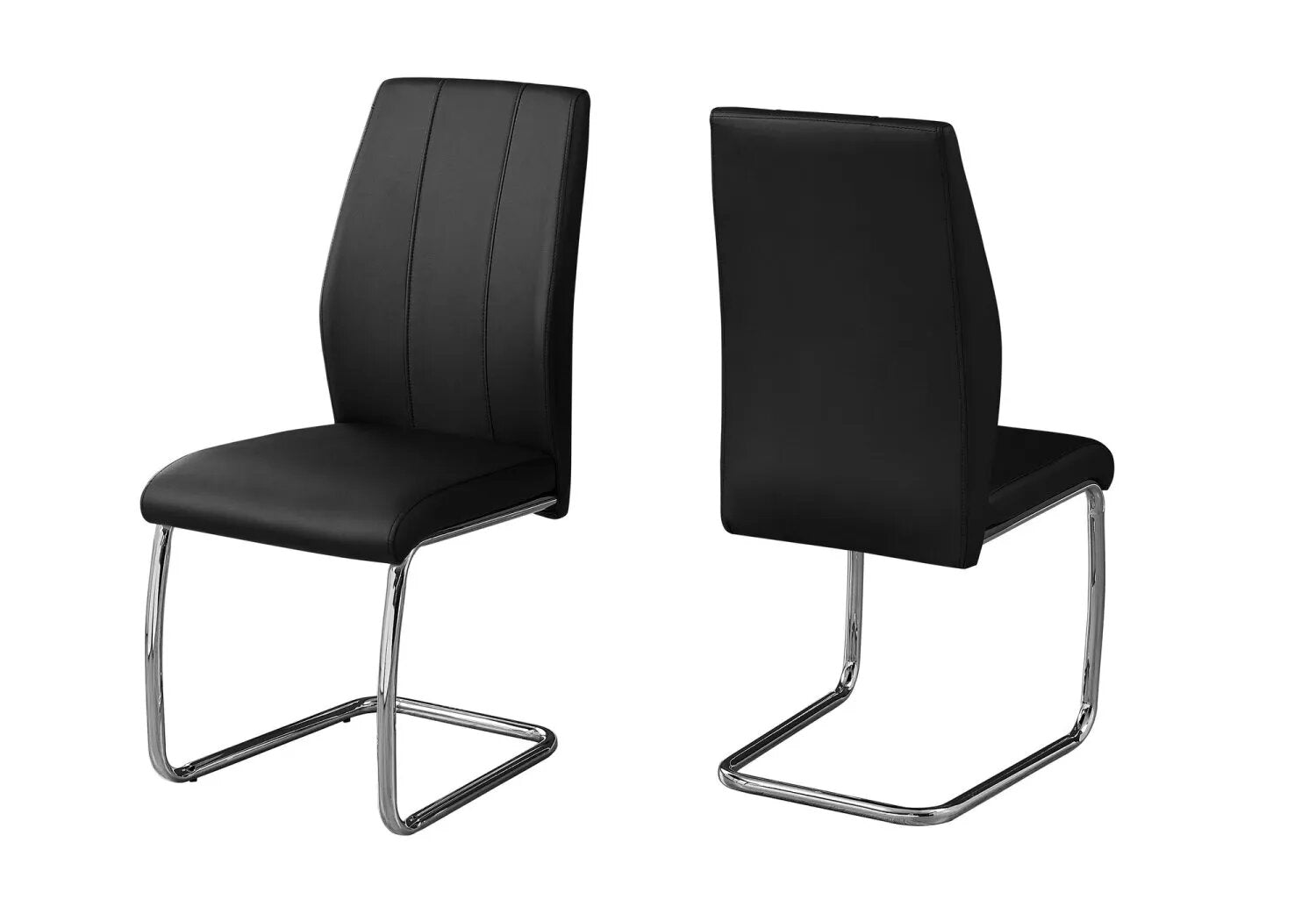 CHAISE DE SALLE A MANGER - 2PCS / 39"H / SIMILI-CUIR NOIR / CHROME 