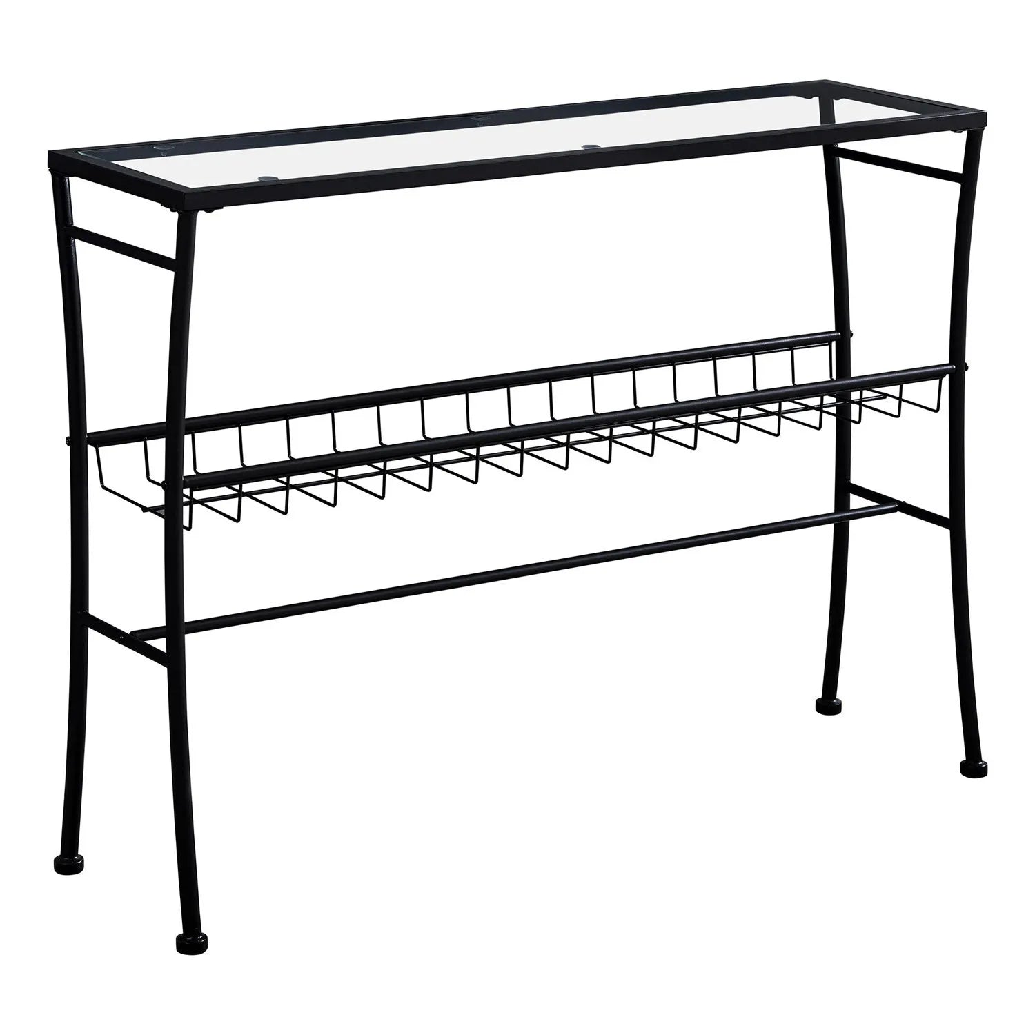TABLE D'APPOINT - 42"L / NOIR / CONSOLE D'ENTREE EN VERRE TREMPE 