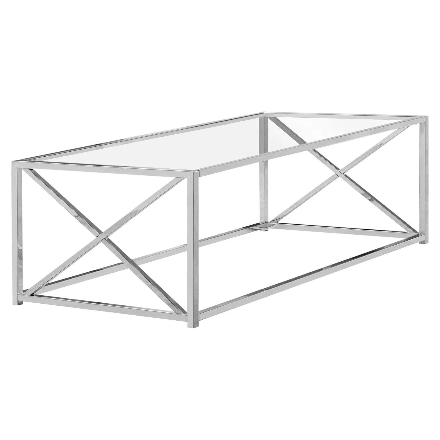 TABLE BASSE - 44"L / METAL CHROME AVEC VERRE TREMPE 