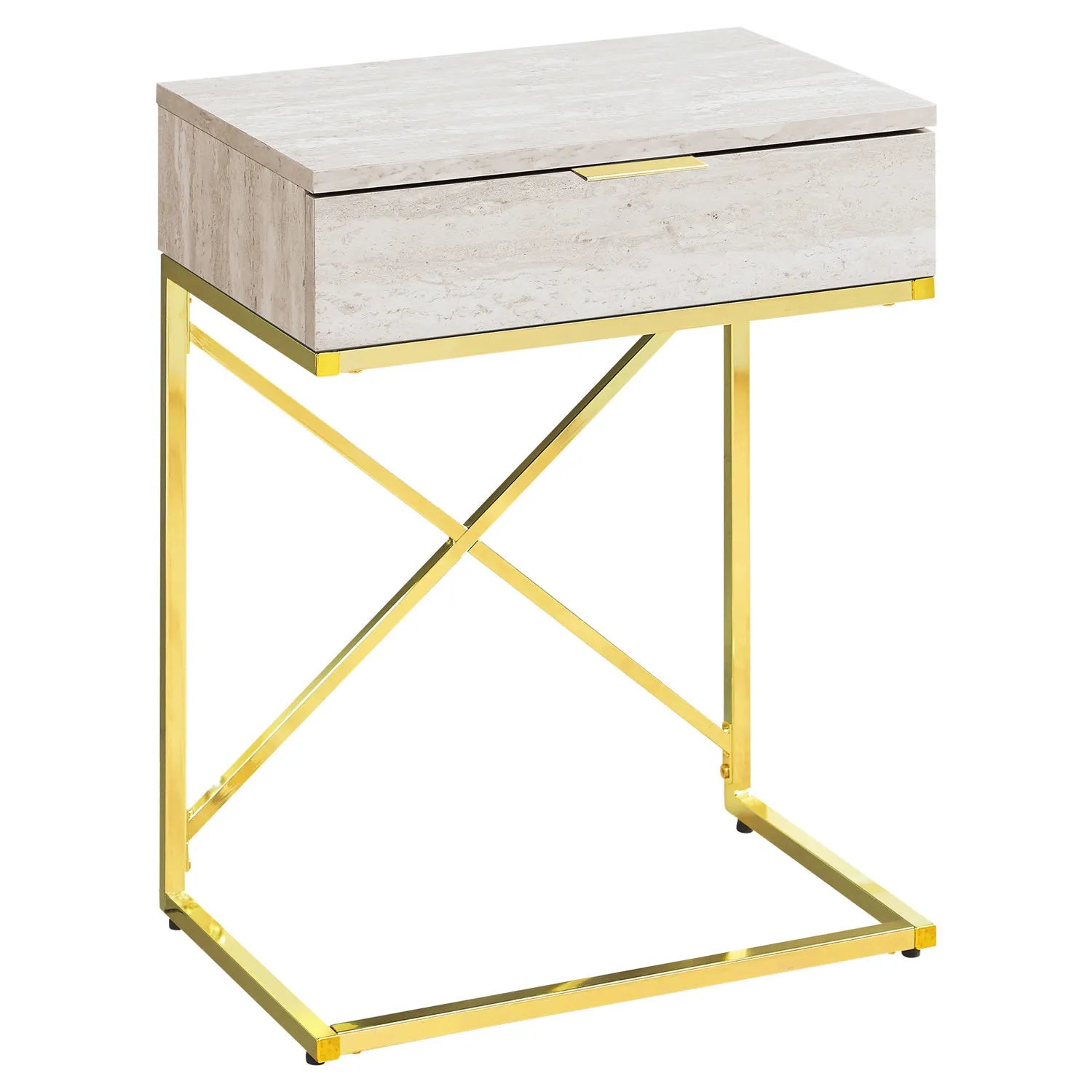 TABLE D'APPOINT - 24"H / MARBRE BEIGE / MÉTAL DORÉ 