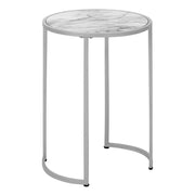 TABLE D'APPOINT - 24"H / ASPECT MARBRE BLANC / METAL ARGENT 